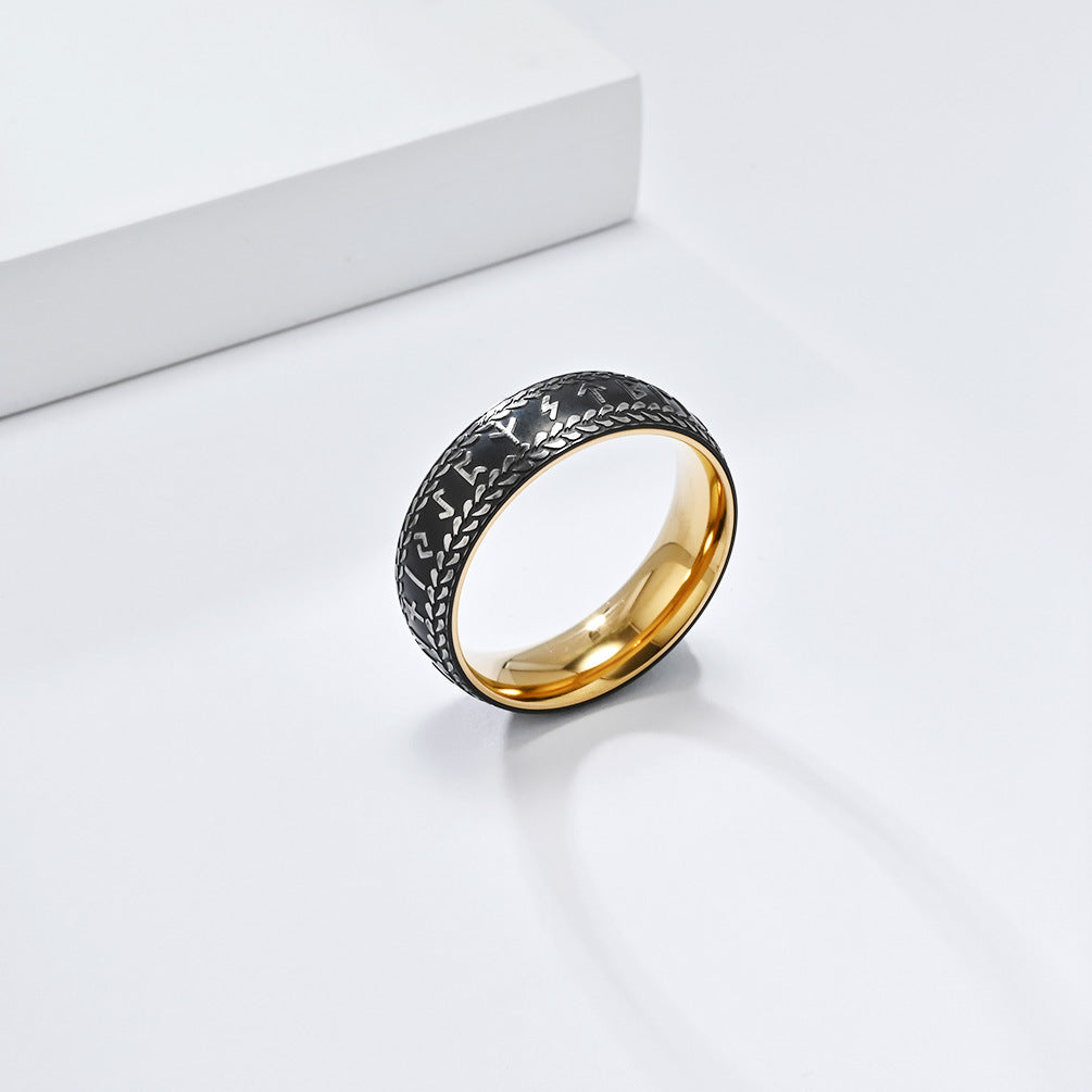 Planderful Nordic Viking Ring For Men Stainless Steel Bold Retro Luhn Character Jewelry