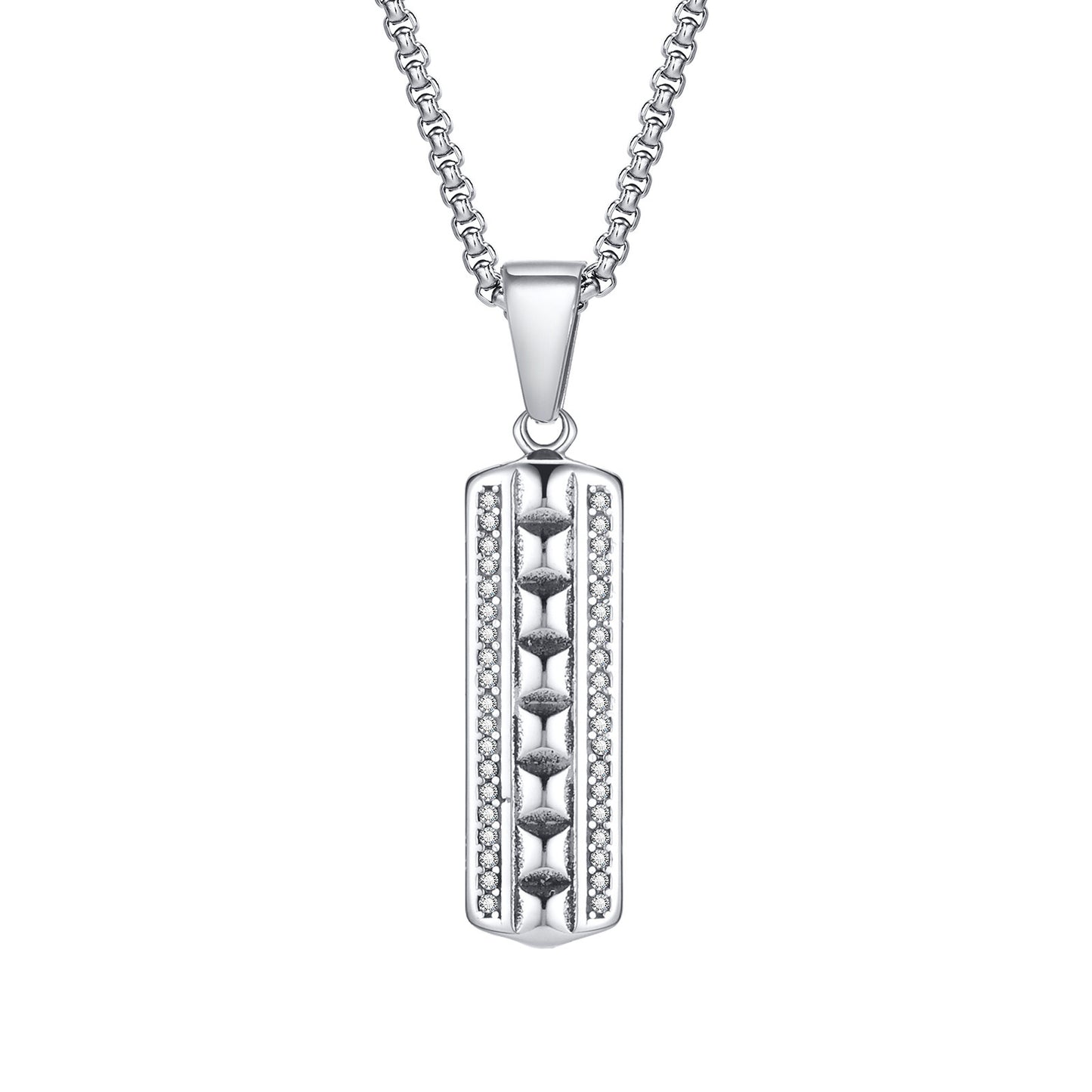 Men's Geometric Stainless Steel Zircon Pendant Necklace Jewelry
