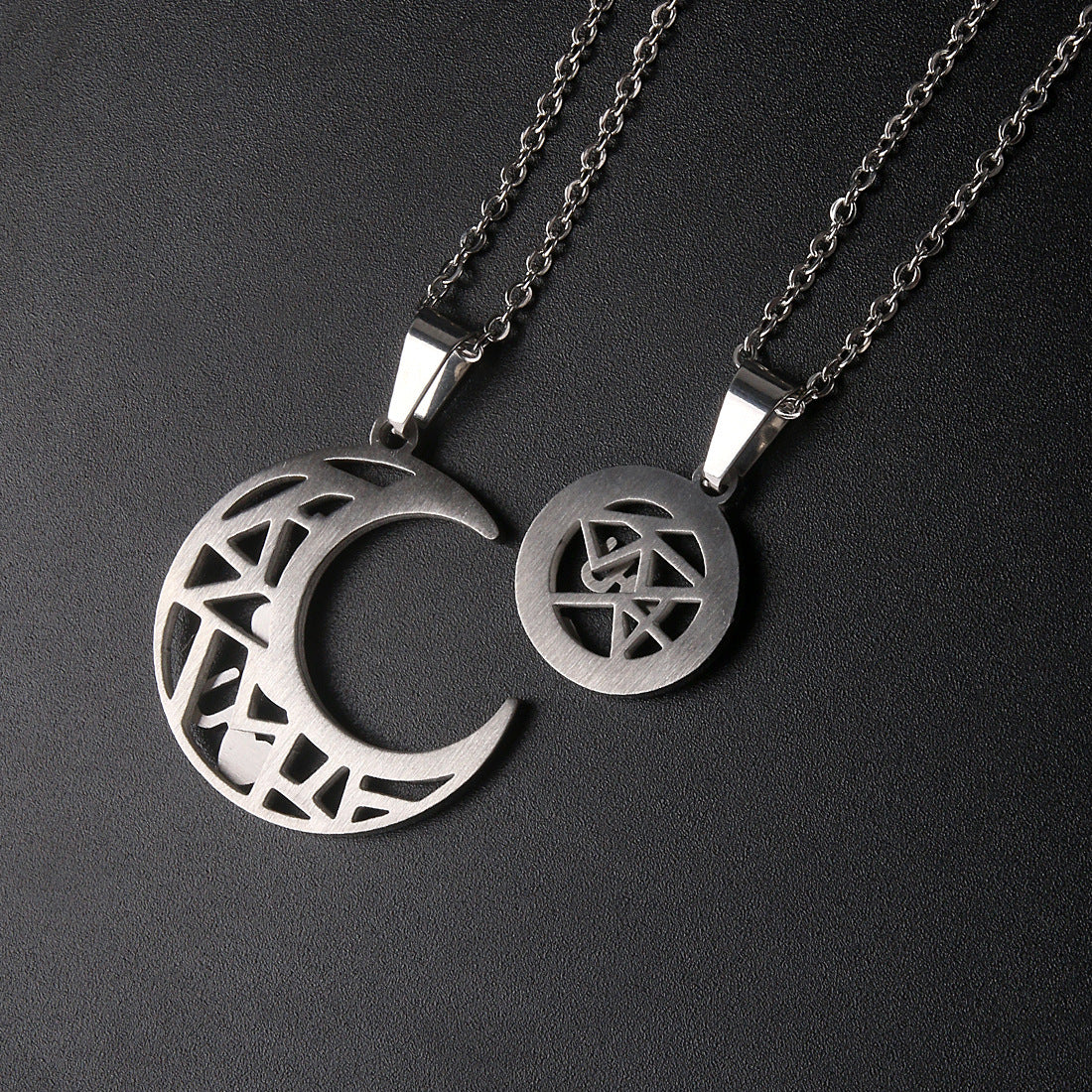 Planderful Sun And Moon Pendant Necklace Titanium Steel Jewelry For Couples Trendsetting Hip Hop Style