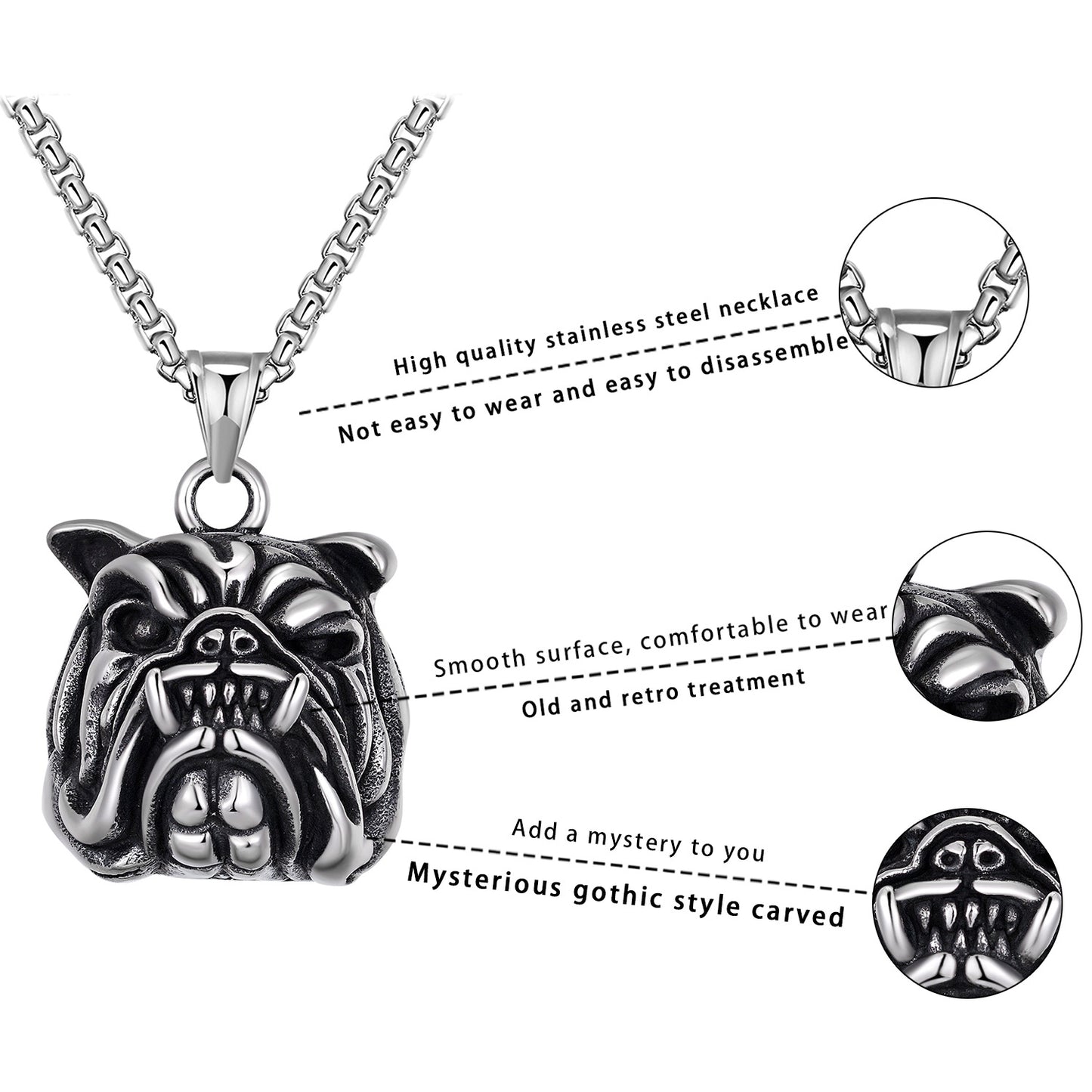 Steel Necklace – Elegant Bulldog Pendant For Men Everyday Wear From Planderful Everyday Genie Collection