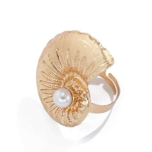 Planderful Vienna Verve Ring – Adjustable Beach-Inspired Design with Starfish and Pearl Accents