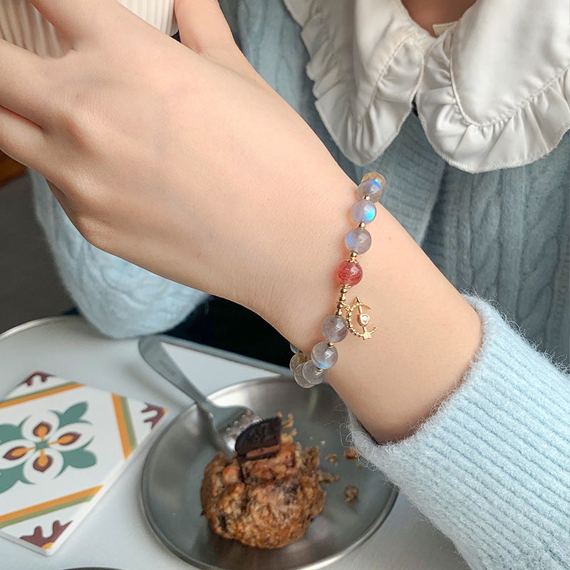 Strawberry Crystal and Moonlight Sterling Silver Bracelet