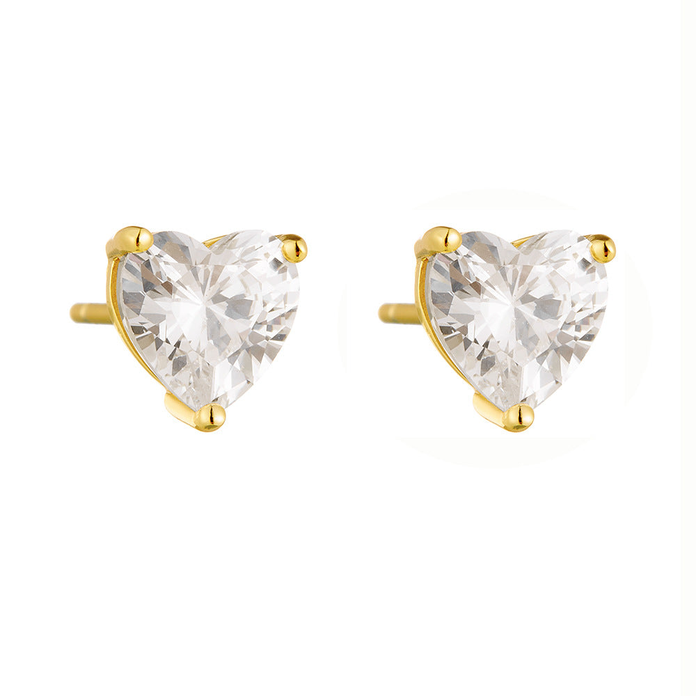 S925 Sterling Silver Love Zircon Stud Earrings Women's Fashion