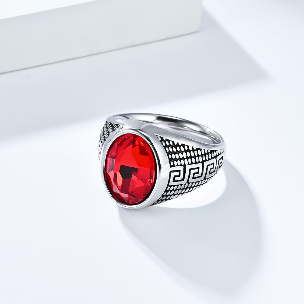 Planderful Titanium Steel Zircon Ring With Great Wall Pattern For Men Fade Resistant Durable Jewelry