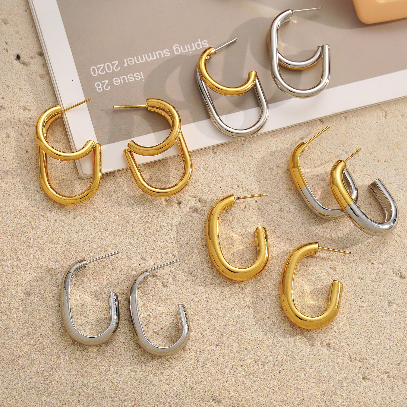 Planderful Ladies Genie Double Layer C Shaped Earrings 18K