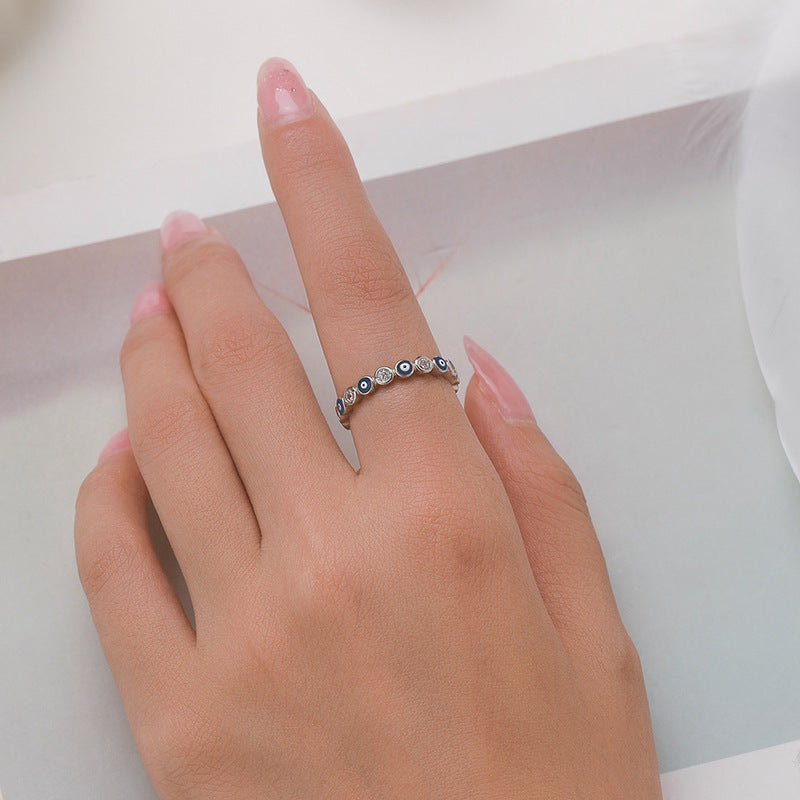 Fashionable Sterling Silver Blue Zircon Drop Glue Ring for Women