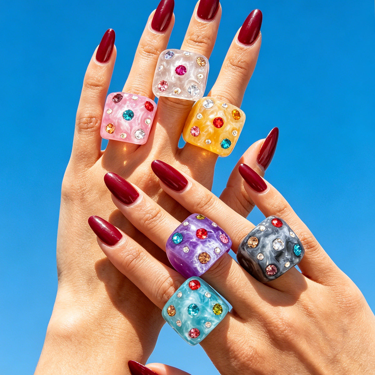 Planderful Zircon Square Ring For Women Smudged Micro Inlaid Sparkling Statement Jewelry Vienna Verve