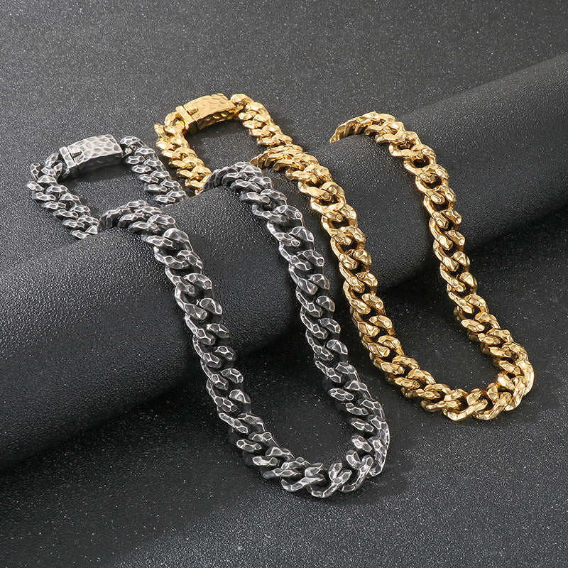 Planderful Hammered Cuban Chain Necklace Stainless Men