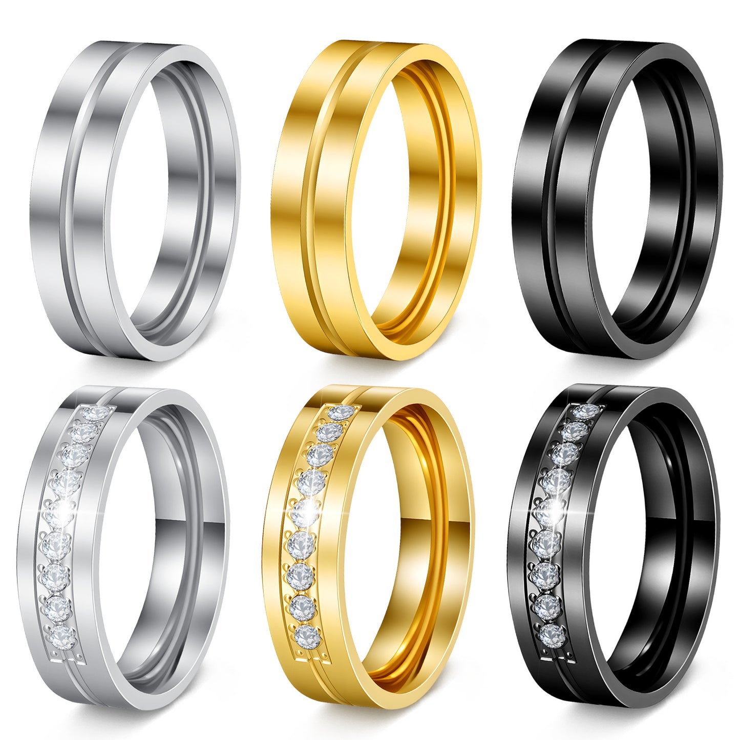 Planderful Everyday Genie Zircon Ring for Couples Unisex Durable Stainless Steel Jewelry with Inlaid Zircon