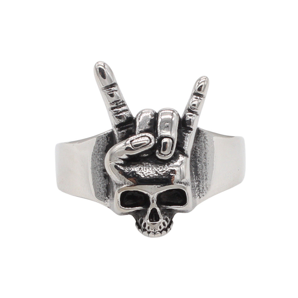 Planderful Jewelry Stainless Steel Skull Ring For Men Retro Rock Style Everyday Genie Collection
