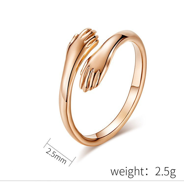 Planderful Titanium Steel Ring Unisex Retro Two Hands Embrace Geometric Design Gift Idea