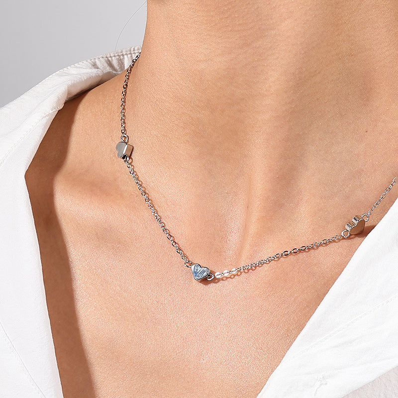 Peach Heart Clavicle Chain Necklace - Delicate Korean Style Jewelry