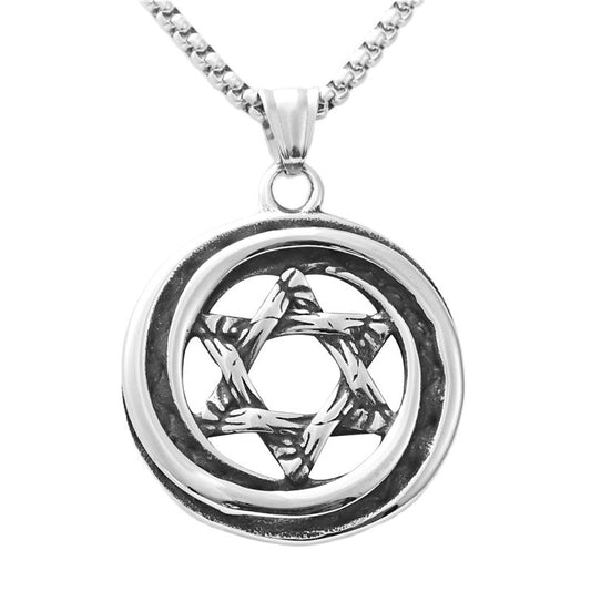 Personalized Titanium Steel Hexagram Pendant Necklace - Trendy Retro Punk Design for Men