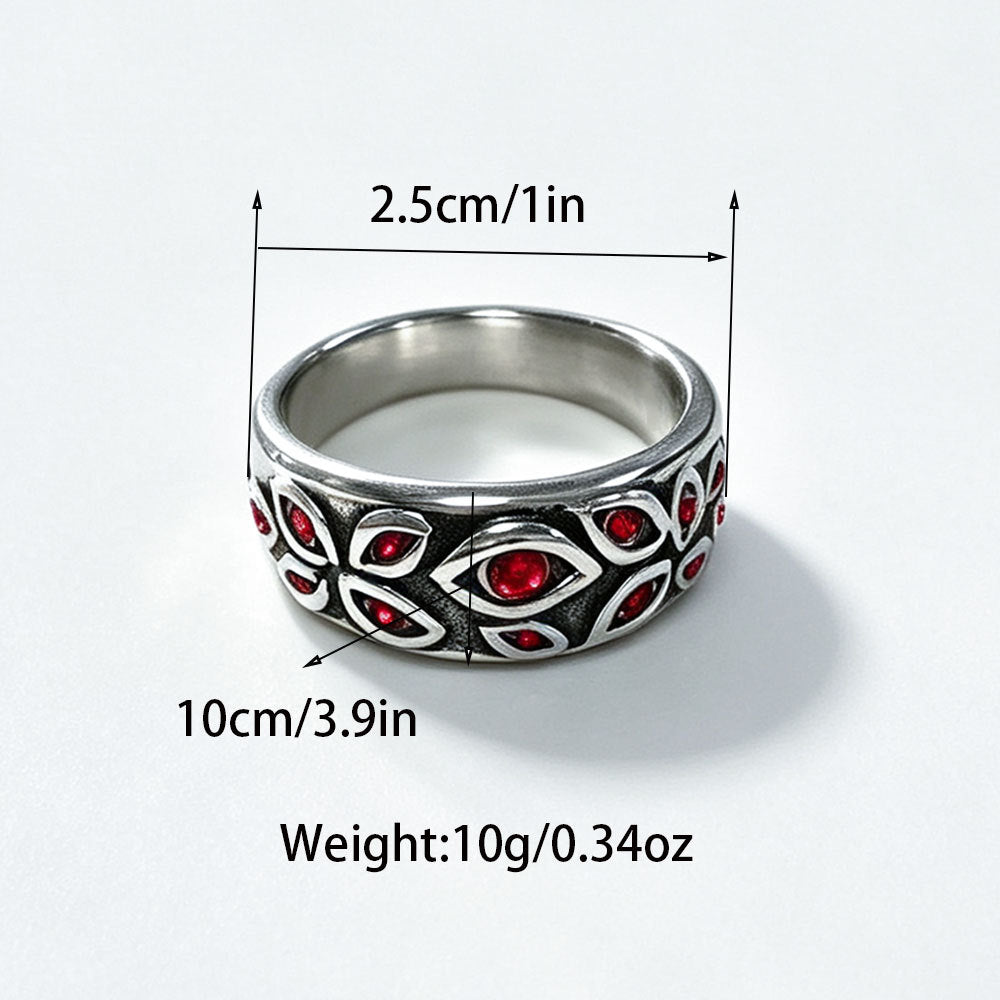 Wanfa Demon Eyes Titanium Steel Does Not Fade Inlaid Rhinestone Men's Ring Oriental Ring