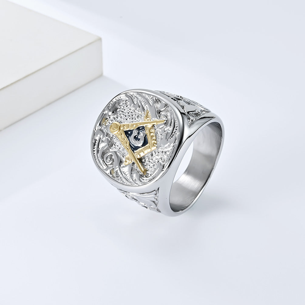 Freemasonry Titanium Steel Ring Domineering Men's Jewelry