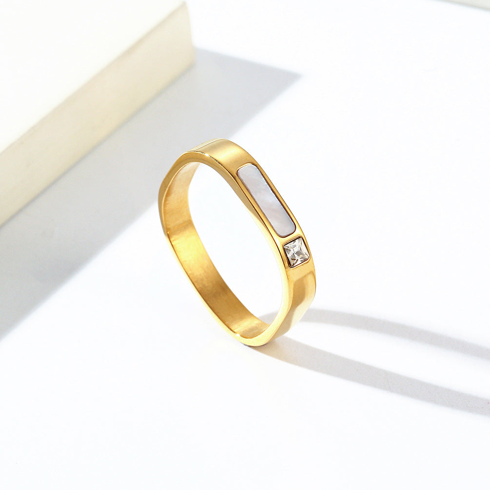 INS Light Luxury Design Shell Square Titanium Steel Ring