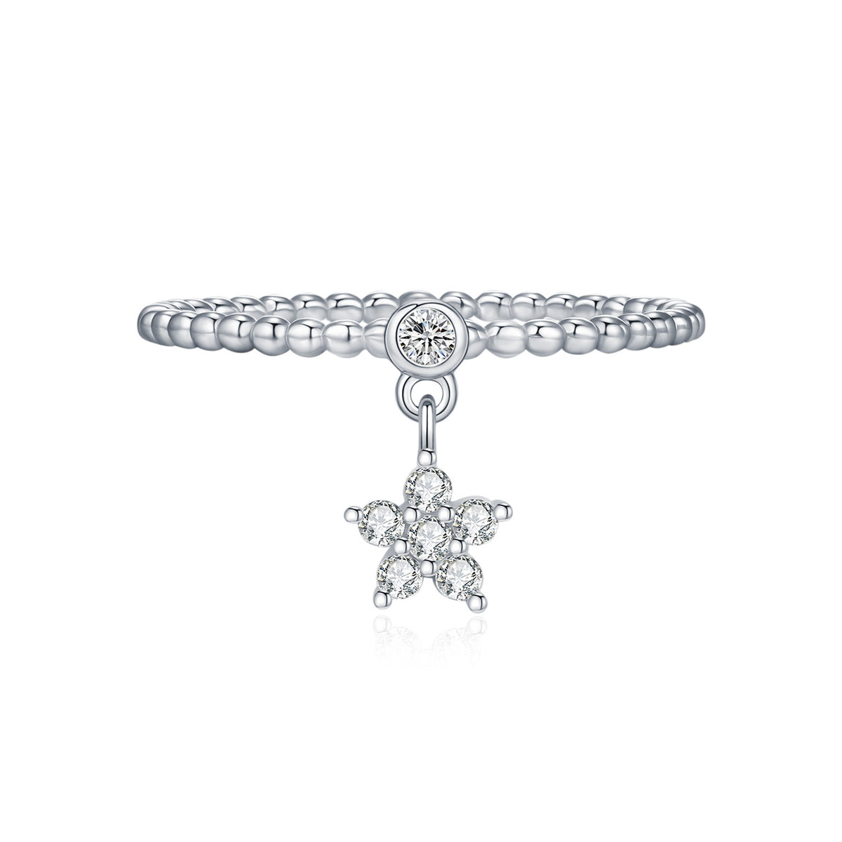 S925 Sterling Silver Star Charm Moissanite Ring