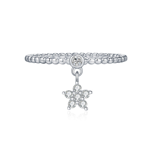 S925 Sterling Silver Star Charm Moissanite Ring