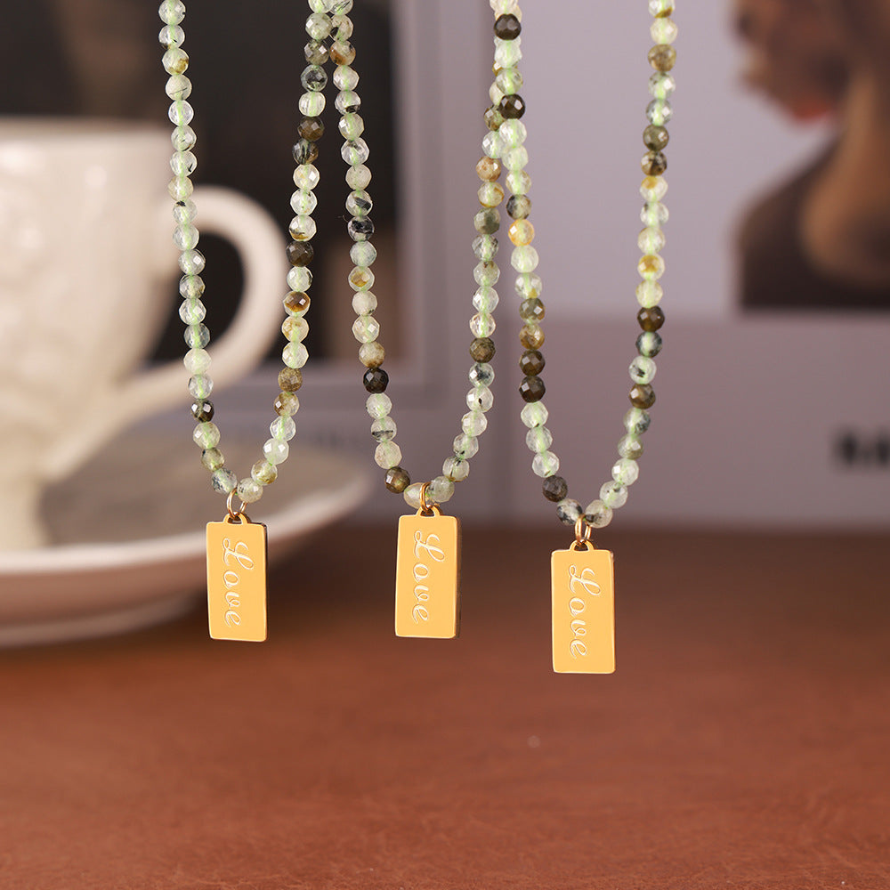 Elegant Handcrafted Olivine Necklace with Gold-Plated Titanium Steel Pendant