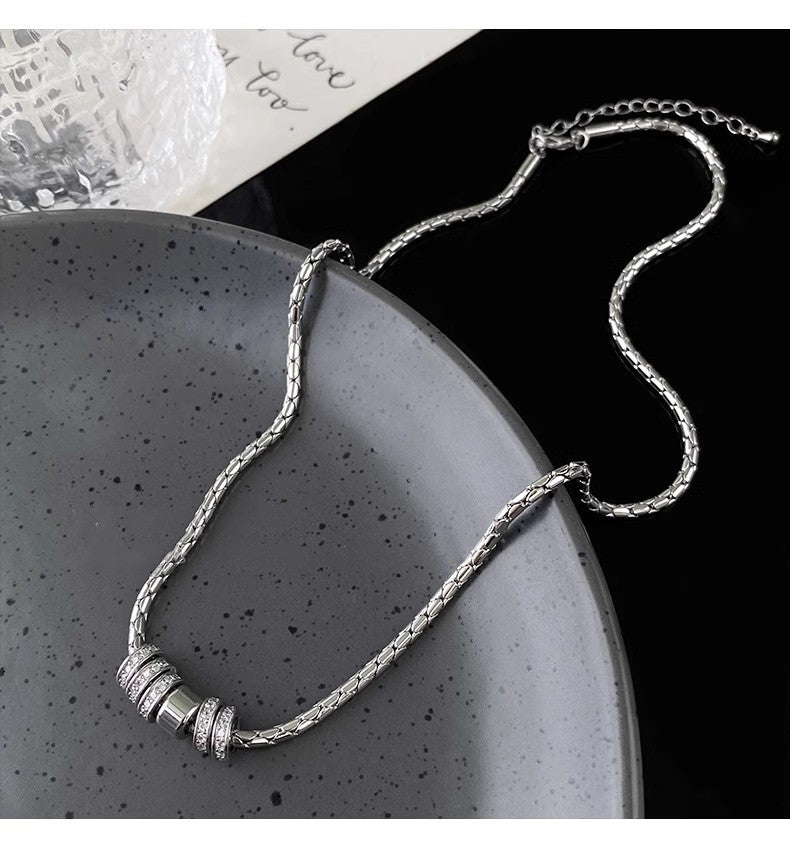 Planderful Jewelry Stainless Steel Zircon Pendant Necklace For Men Modern Collarbone Chain