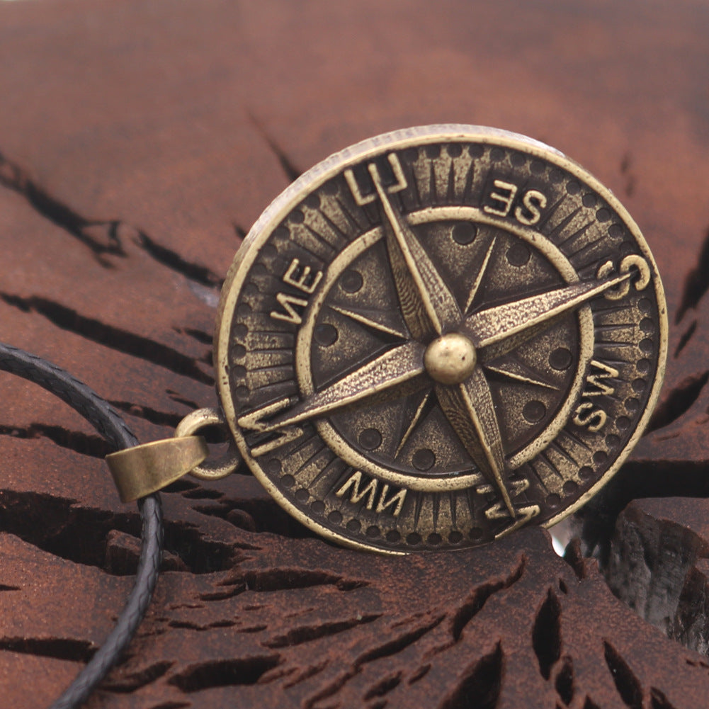 Norse Legacy Nordic Viking Compass Metal Pendant Necklace - Men's Nautical Accessories