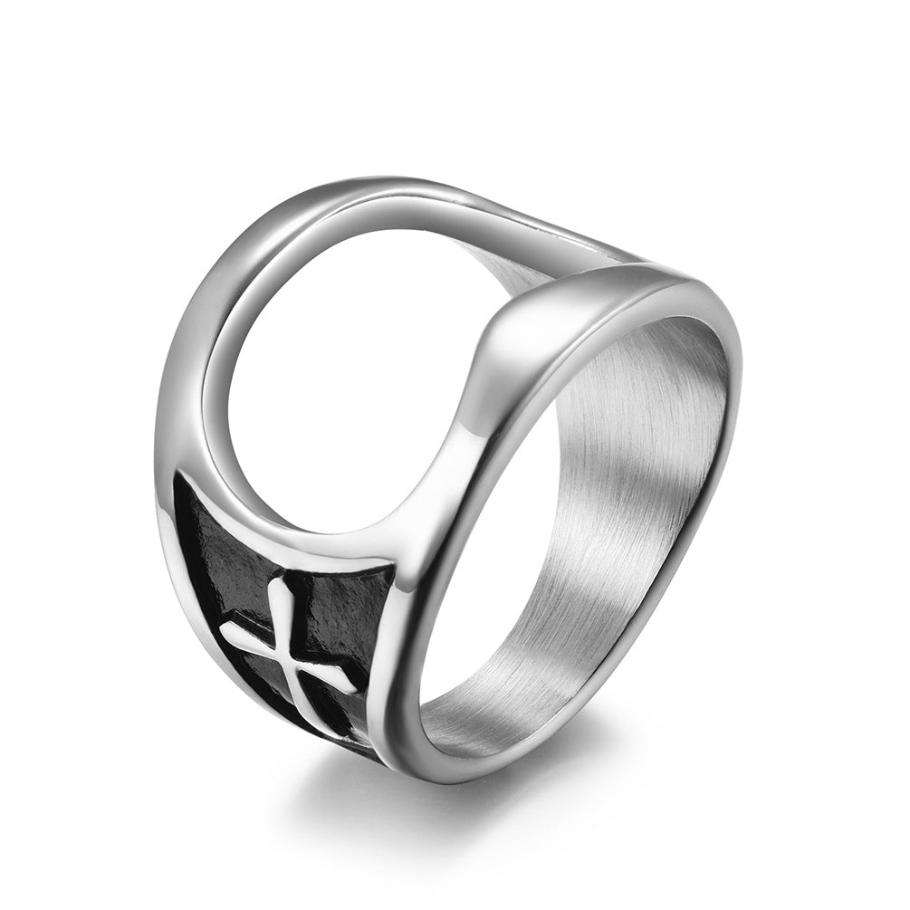 Embossed Cross Functional Titanium Steel Bottle Opener Ring