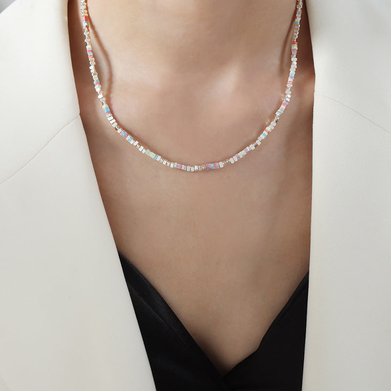 Luxurious Handmade Titanium Steel Necklace with Natural Stone Beads