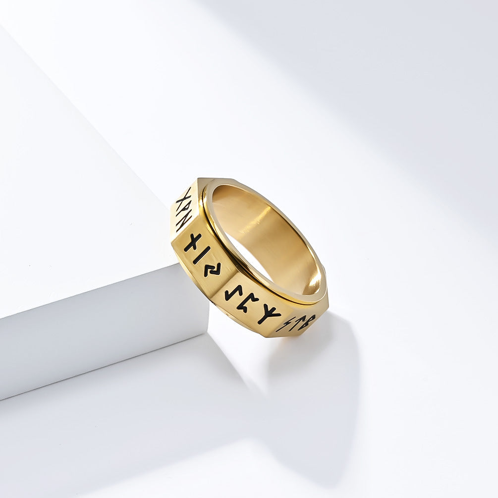 Nordic Viking Eight-Sided Rotating Titanium Steel Ring