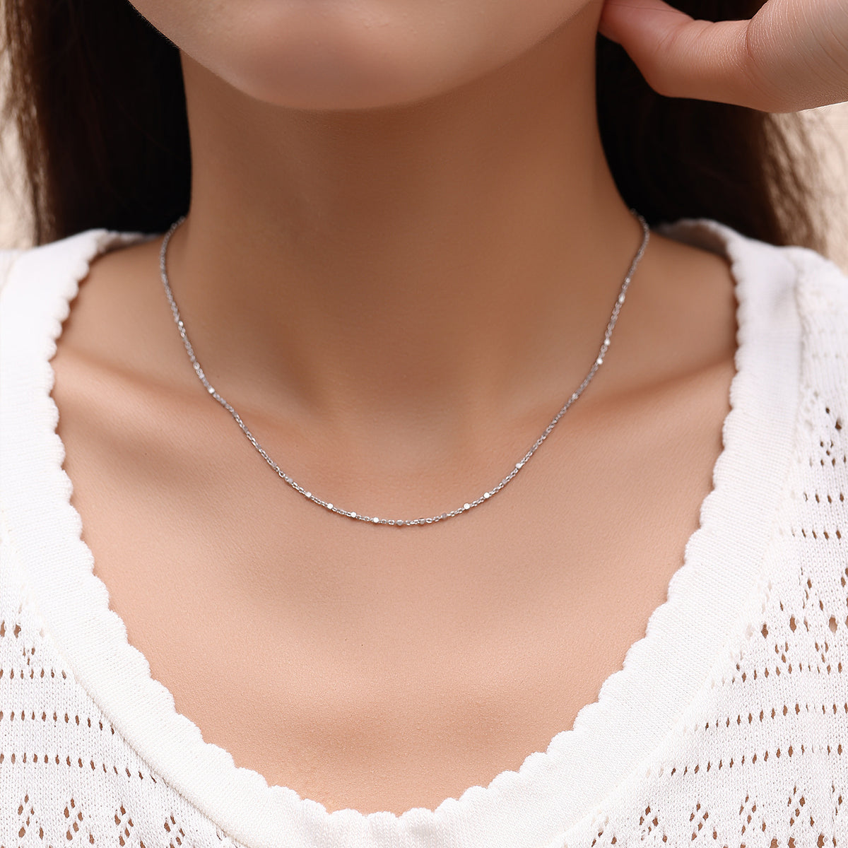 925 Sterling Silver Sequin Plain Chain Necklace