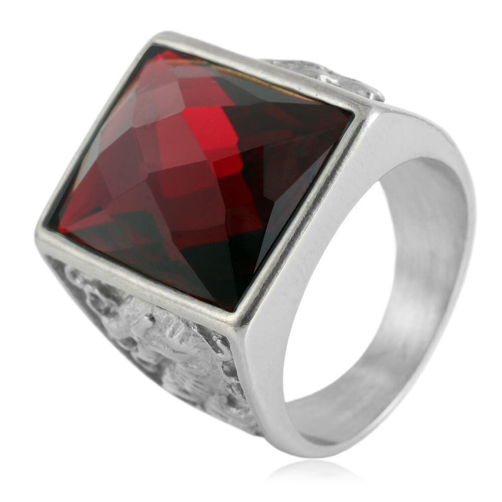 Planderful Dragon Ring Stainless Steel Unisex Square Stone Retro Punk Statement Jewelry For Men Women