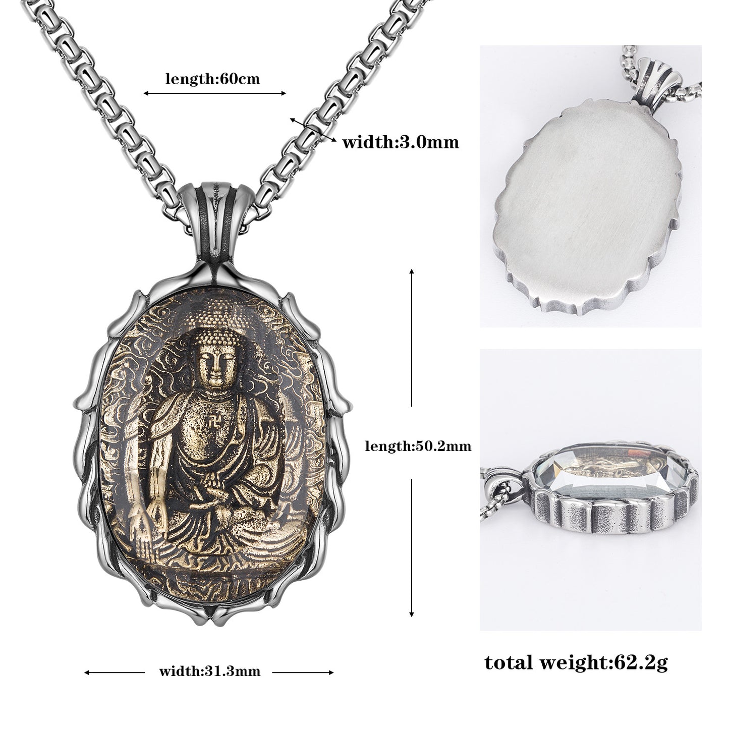 Titanium Steel Necklace – Vintage Buddha Talisman Necklace