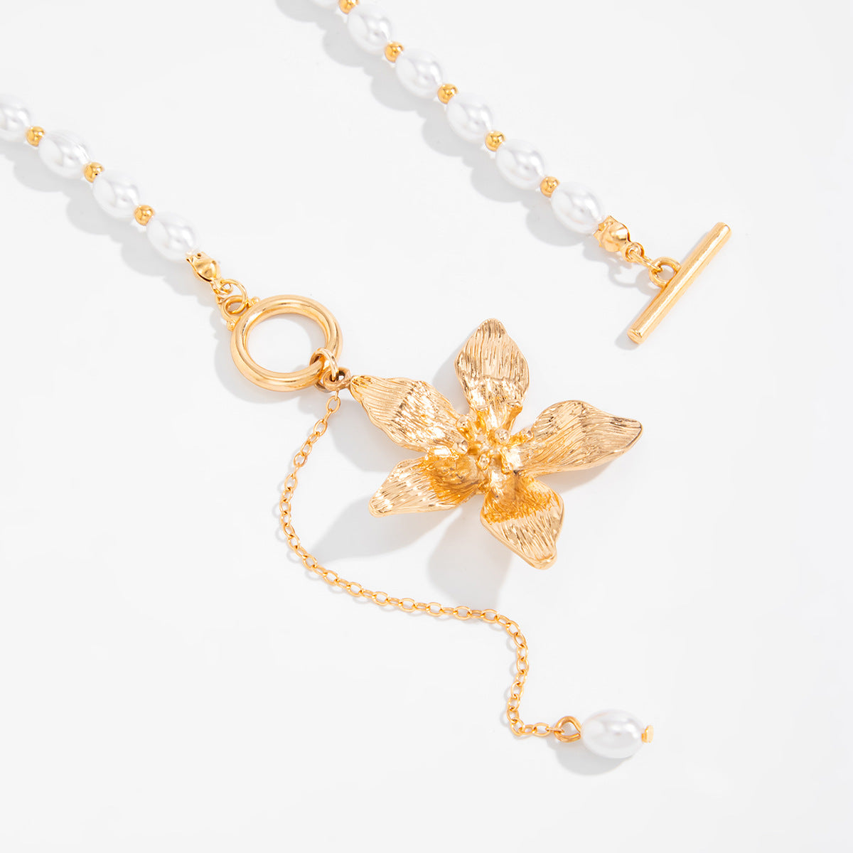 French Flower Pendant Retro Pearl Necklace Ot Buckle Beaded Collarbone