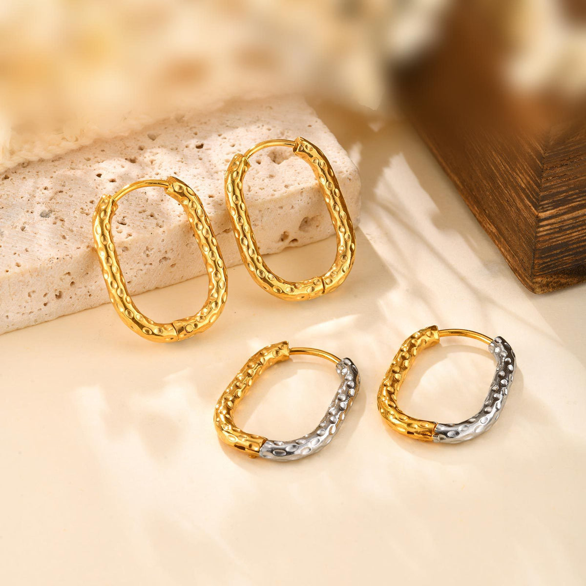 Hammered Rectangular Huggie Hoop Earrings