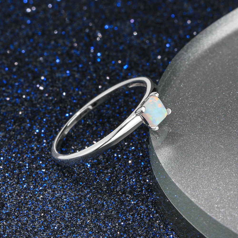Planderful Jewelry Opal Ring In Sterling Silver Four Claw Setting For Elegant Everyday Wear