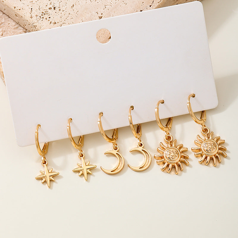 Planderful Vienna Verve Earrings Set – Exquisite Metal Stars and Moon Design