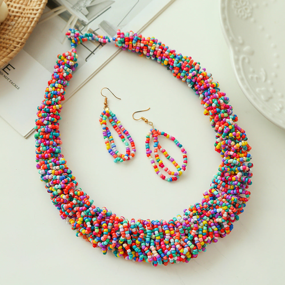 Bohemian Rice Bead Necklace Set with Colorful Accessories from the Savanna Rhythms Collection