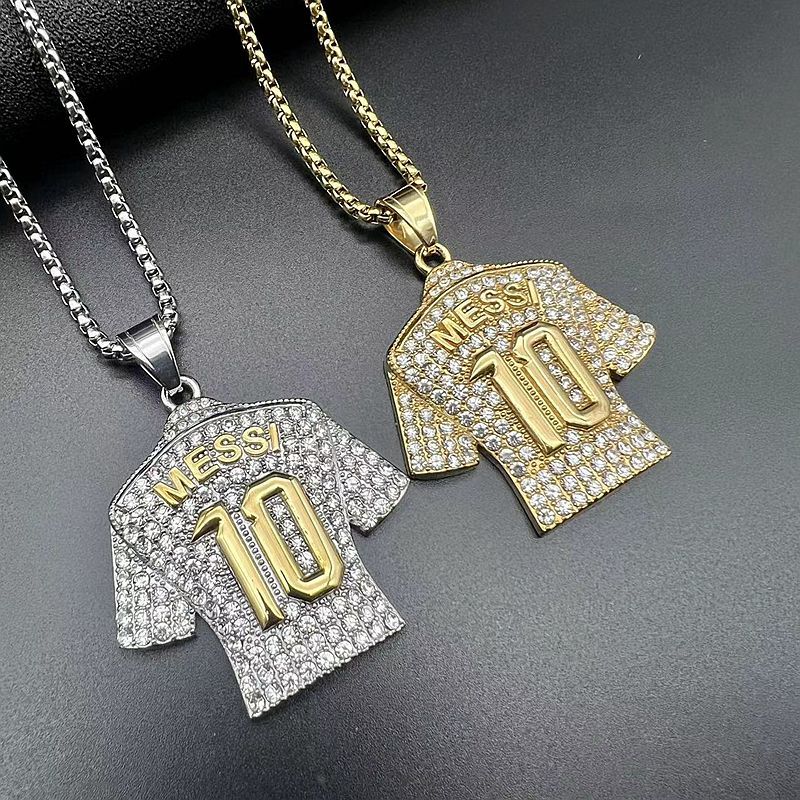 Planderful Everyday Genie Premium Football Jersey Pendant Necklace Titanium Steel Gold Plated Zircon For Hip Hop Fans