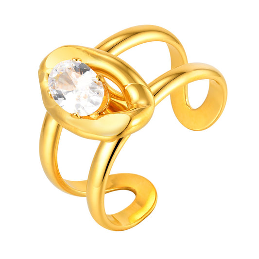 Version Of Design Blogger With Stainless Steel Double Zircon Open Ring