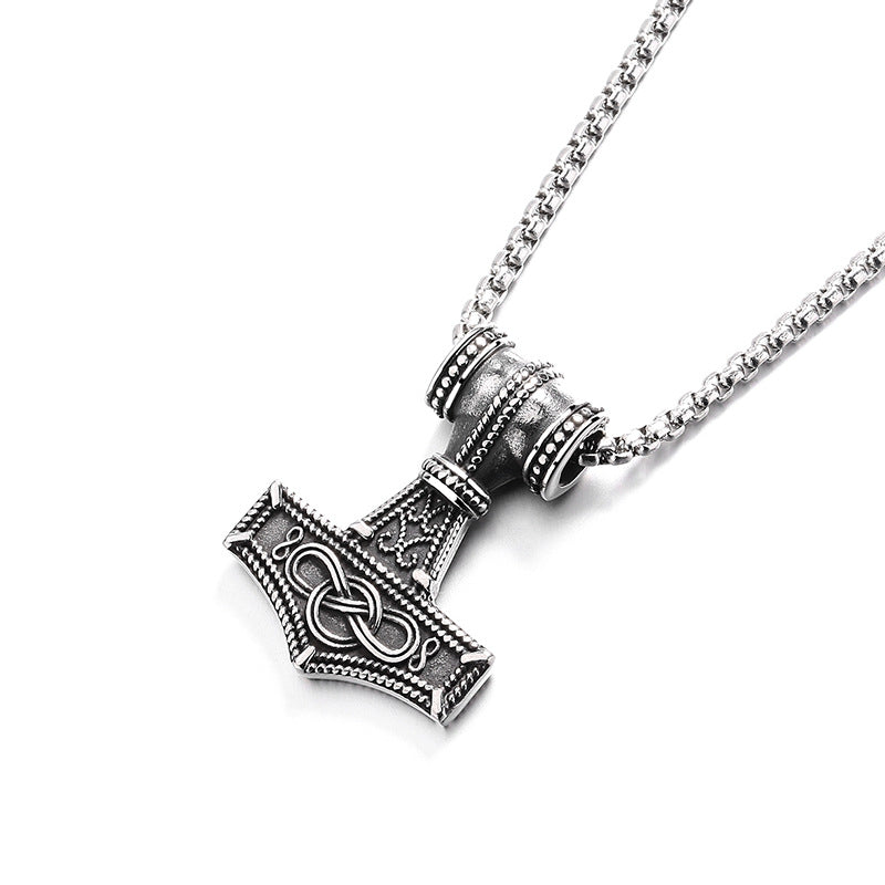 Steel Necklace - Vintage Nordic Thor's Hammer Pendant For Men Everyday Viking Style Accessory