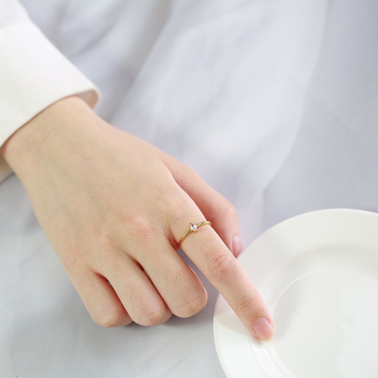 European And American Stainless Steel Zircon White Stone Stacked Ring Fashionable Gold Women's Jewelry