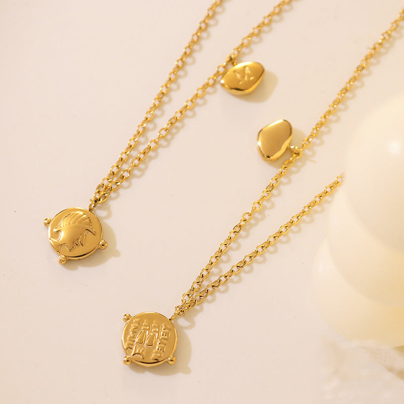 French Style Geometric Necklace with 18K Gold Plating - Hip-Hop Fashion Titanium Steel Jewelry