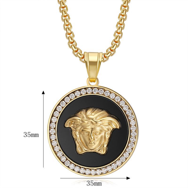 Hip Hop Jewelry Stainless Steel Gold Plated Zircon Greek Mythology Pendant Necklace Planderful For Urban Fashion Fans