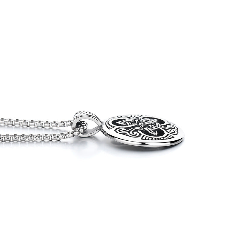 Steel Necklace – Vintage Mens Irish Knot Pendant With Concentric Round Tag Chain
