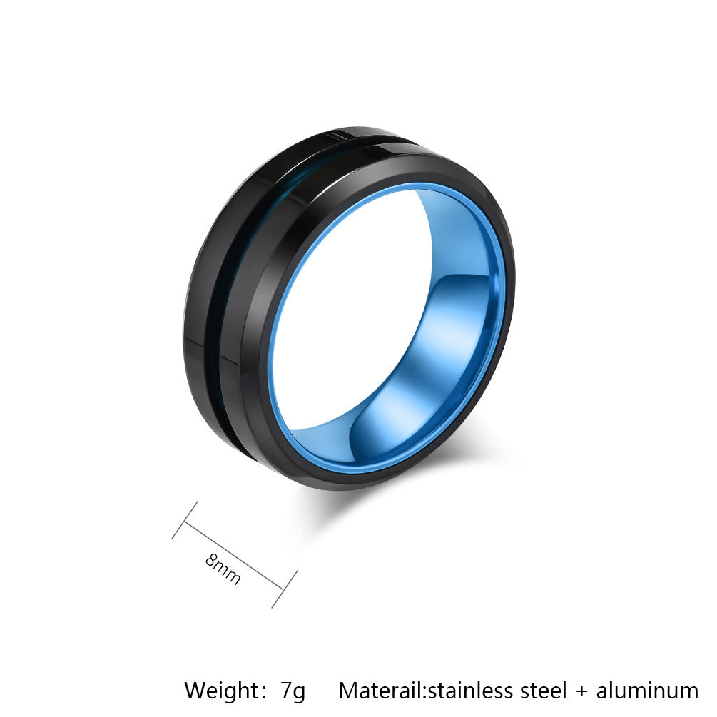 Planderful Men Stainless Steel Ring With Matte Inlaid Alumina Groove Two Color Personalized Hipster Style