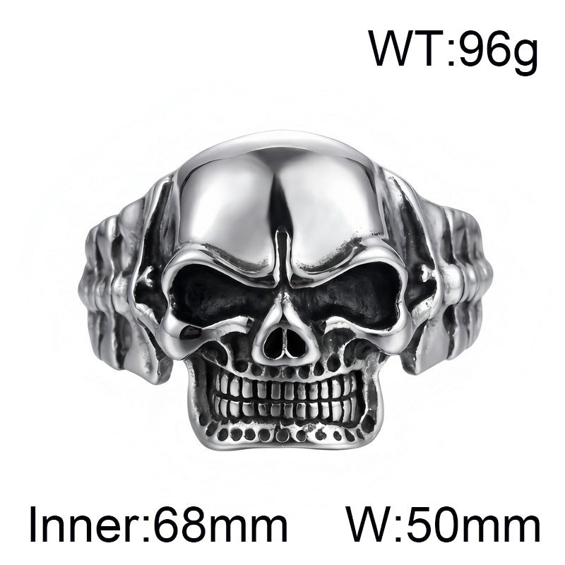 Punk Casting Three-Dimensional Skull Joint Titanium Steel Opening Bracelet Men's Dark