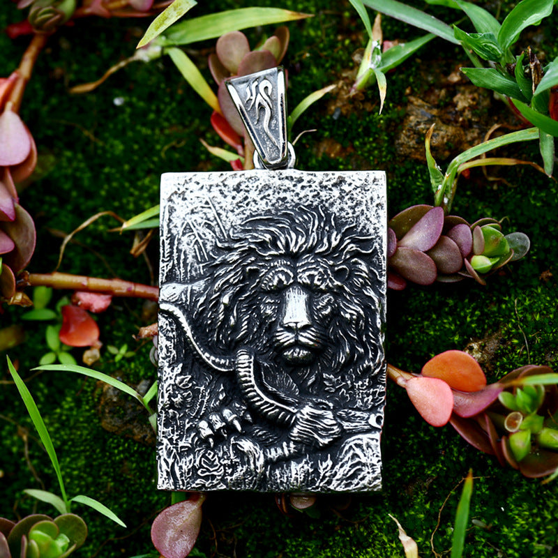 Titanium Steel Retro Lion Head Pendant for Men - Dominant Cross-Border Jewelry