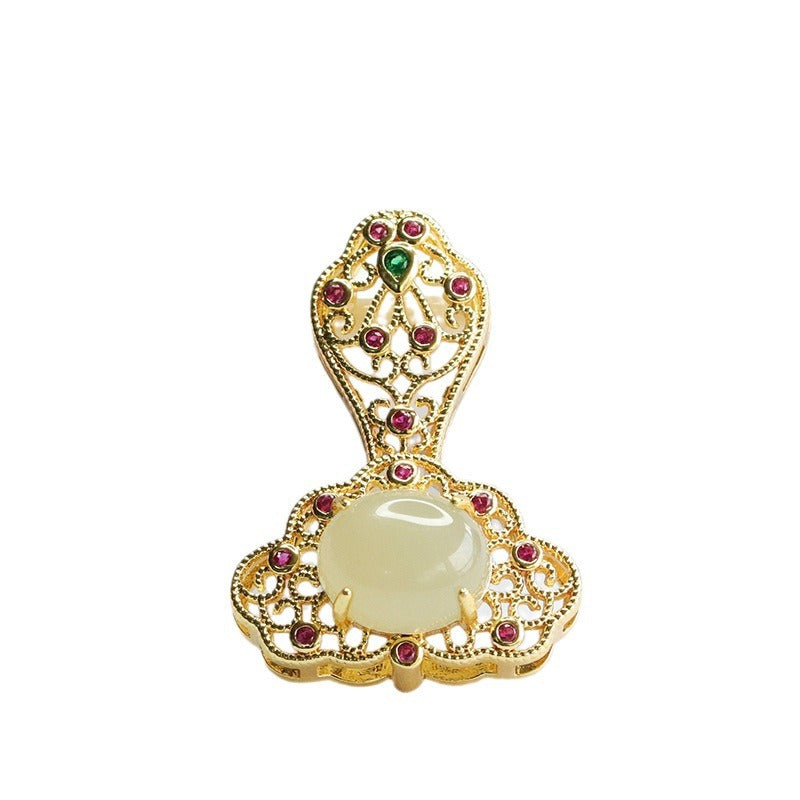 Auspicious Cloud Ruyi Jade Pendant with Hollow Oval Hotan Jade