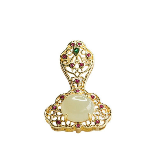Auspicious Cloud Ruyi Jade Pendant with Hollow Oval Hotan Jade