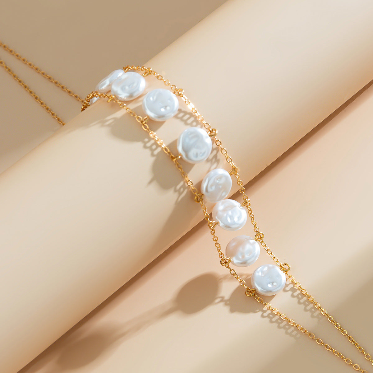 Flat Round Pearl Necklace with Choker Chain - Vienna Verve Collection