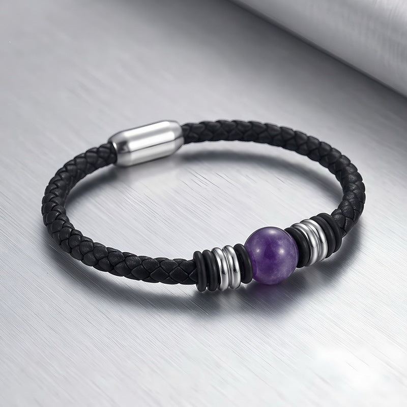 Woven Leather Rope Bracelet Tiger's Eye Stone Lapis Lazuli Magnetic Buckle Stainless